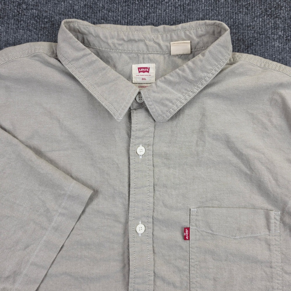 Levis Short Sleeve Button Up Shirt Men's 3XL Gray Tan Cotton Standard Fit